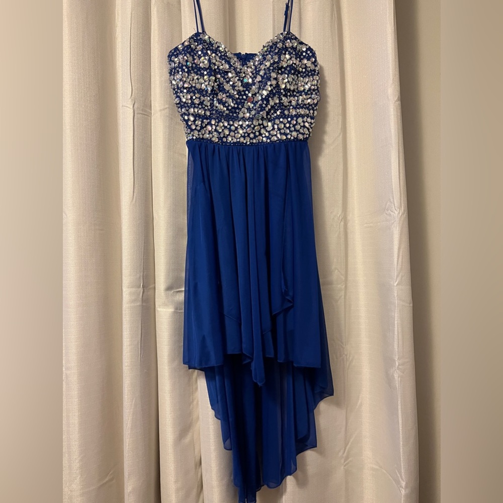 Blue with sequins prom/hoco dress from Dillards. High-low dress